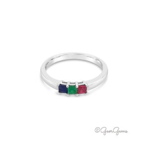 9ct White Gold Blue Sapphire, Emerald and Ruby Ring for Sale South Africa