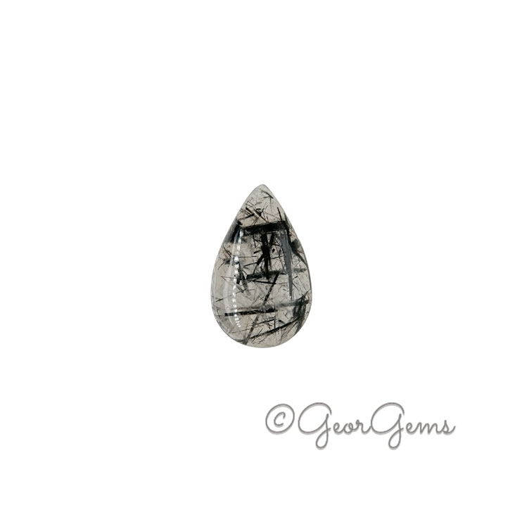 24696 23.20ct Tourmalinated Quartz - Pear Shape Cabochon