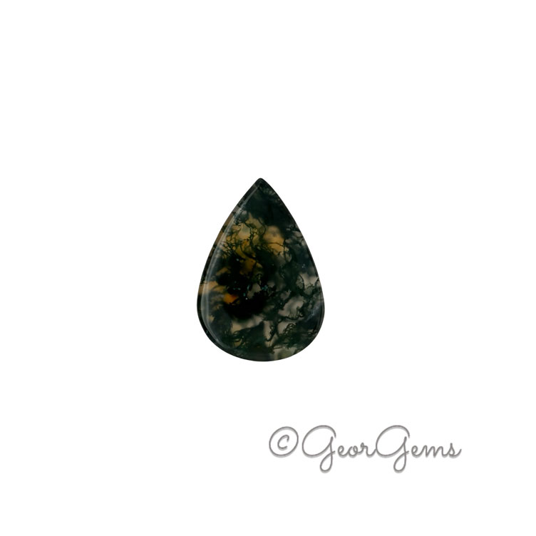 27870 19.73ct Moss Agate - Pear Cabochon