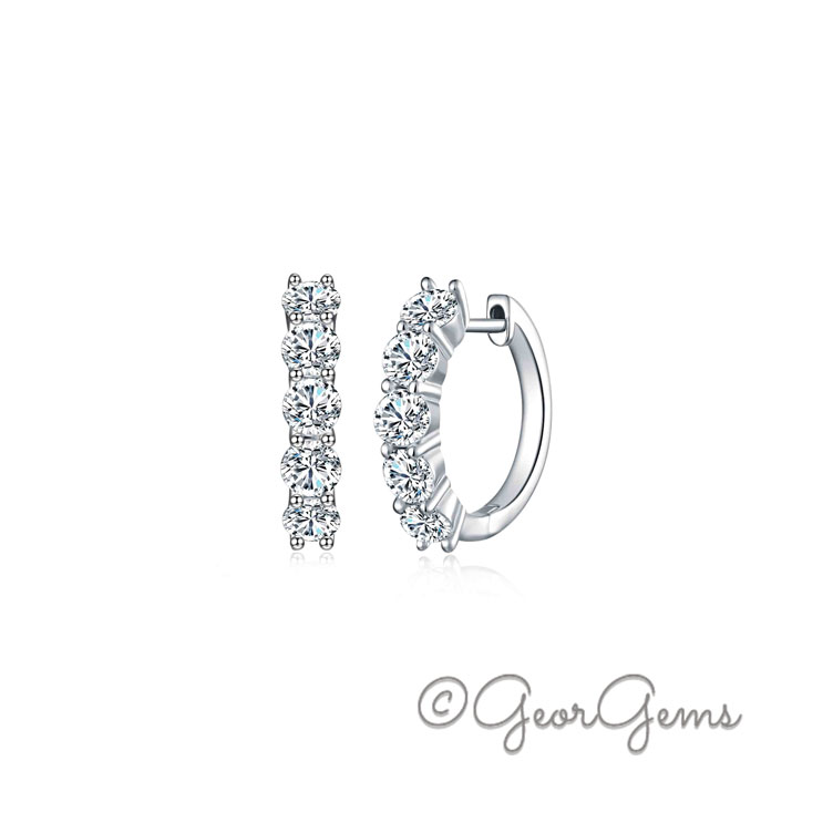 MER0058 Sterling Silver Moissanite Hoop Earrings