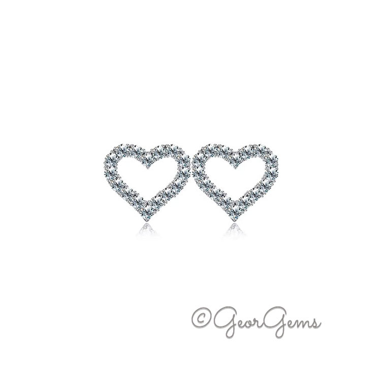 MER0063 Sterling Silver Moissanite Heart Earrings