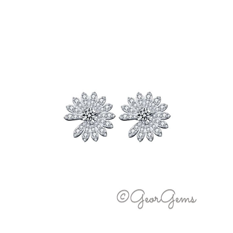 MER0076 Sterling Silver Moissanite Flower Stud Earrings