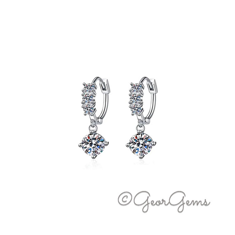 MER0081 Moissanite Charm Hoop Earrings in Sterling Silver