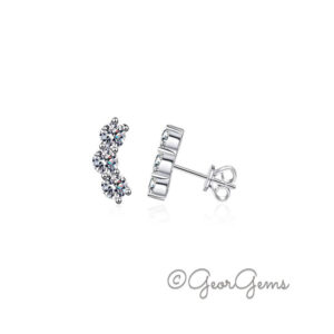 Sterling silver moissanite trio earrings with 3.5mm round stones in crescent design