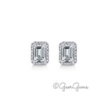 Sterling silver moissanite emerald cut halo stud earrings