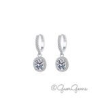Sterling silver moissanite oval halo drop earrings