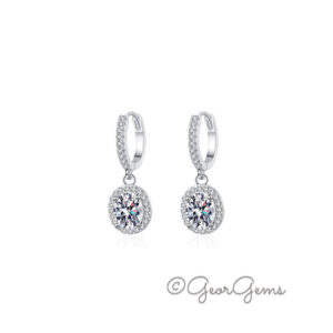Sterling silver moissanite oval halo drop earrings