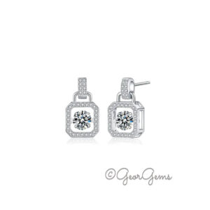 Sterling silver moissanite geometric halo earrings