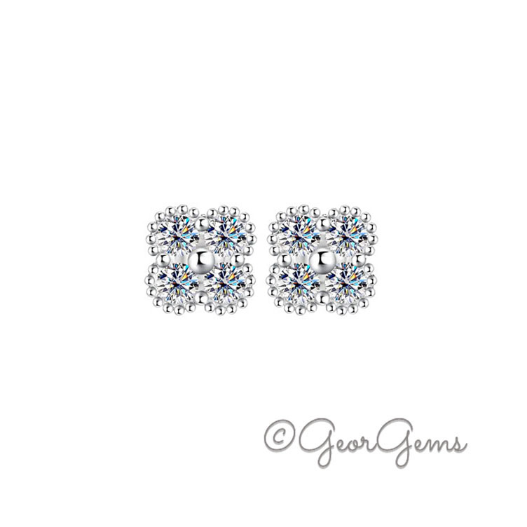 Sterling Silver Moissanite Flower Cluster Stud Earrings Sterling silver moissanite flower cluster stud earrings