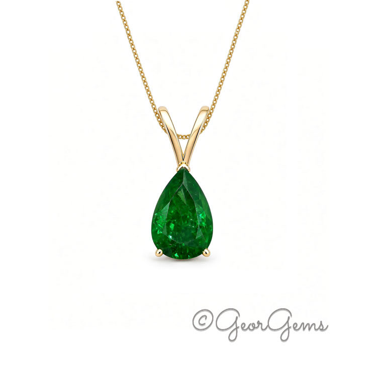 9k Yellow Gold Tsavorite Garnet Pear Pendant Necklace Pear shaped tsavorite garnet pendant in 9k yellow gold with chain