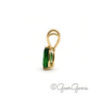 Side view of Tsavorite pear pendant in 9k yellow gold