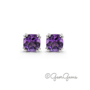 Amethyst cushion studs in sterling silver