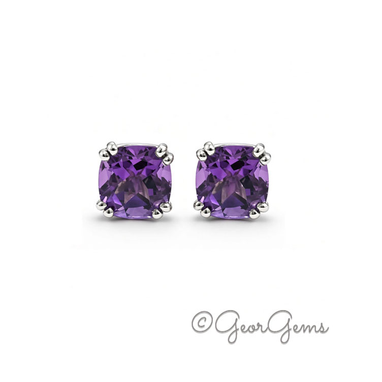 Amethyst Cushion Studs - Sterling Silver Amethyst cushion studs in sterling silver