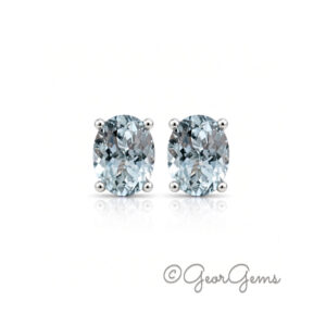 Aquamarine oval studs in sterling silver