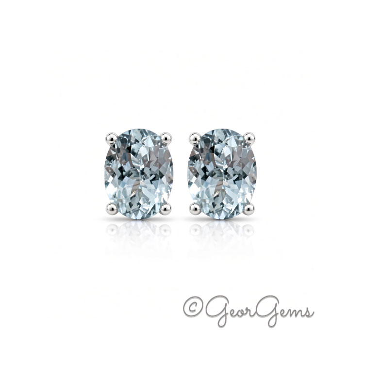 Aquamarine Oval Studs - Sterling Silver Aquamarine oval studs in sterling silver
