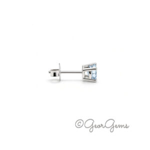 Side view of Aquamarine round studs in sterling silver
