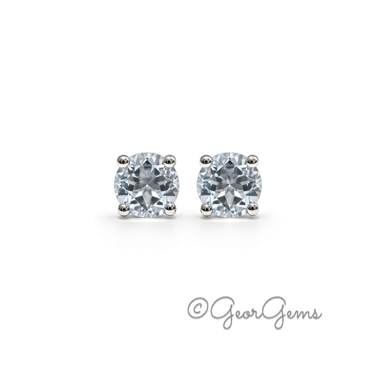 Aquamarine Round Studs - Sterling Silver Aquamarine round studs in sterling silver