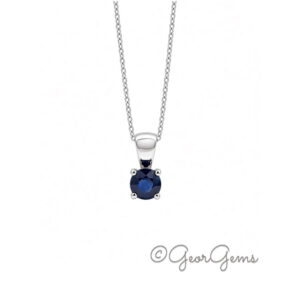 4mm blue sapphire pendant on a 9k white gold anchor chain