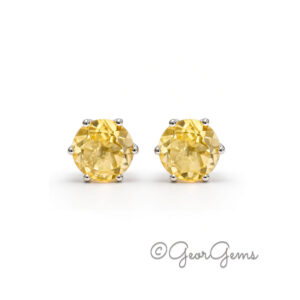 Citrine 6 claw round studs in sterling silver