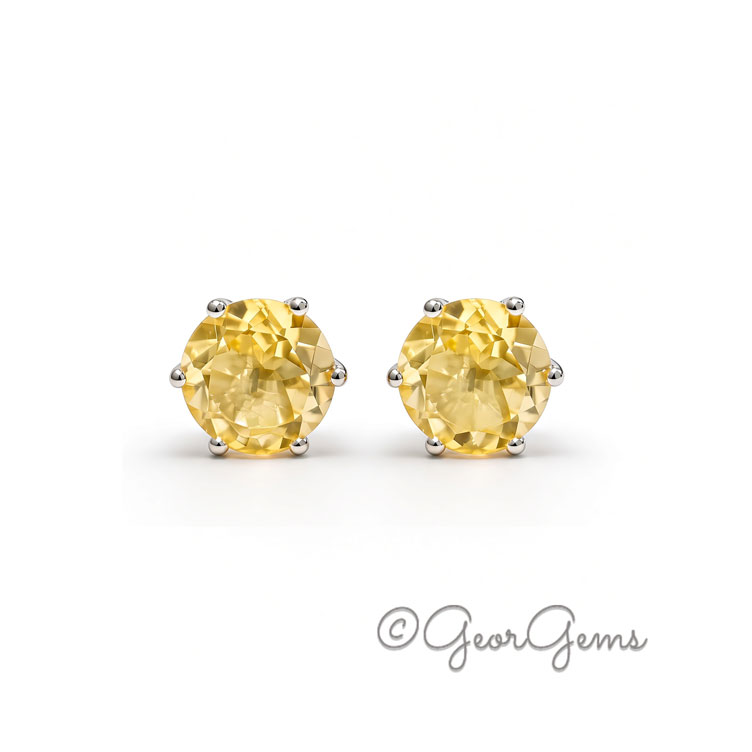 Citrine 6 Claw Round Studs - Sterling Silver Citrine 6 claw round studs in sterling silver