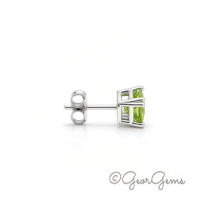 Side view of Cushion Peridot studs in sterling silver