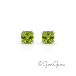 Cushion Peridot studs in sterling silver