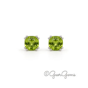 Cushion Peridot studs in sterling silver