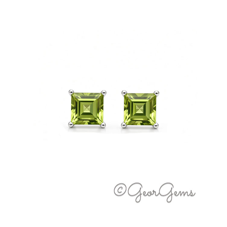 Square Peridot Studs - Sterling Silver Square Peridot studs in sterling silver