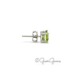Side view of Square Peridot studs in sterling silver