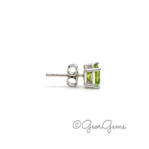 Side view of Square Peridot studs in sterling silver