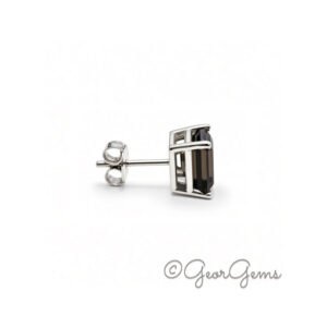 Side view of Smokey Quartz oval studs in sterling silver
