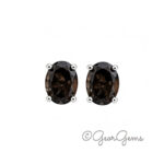 Smokye Quartz oval studs in sterling silver