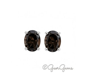 Smokye Quartz oval studs in sterling silver
