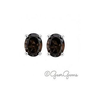 Smokye Quartz oval studs in sterling silver