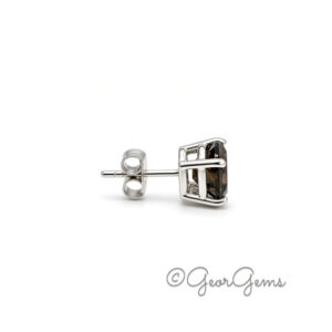Side view of Smokey Quartz oval studs in sterling silver