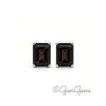 Smokey Quartz emerald cut studs in sterling silver