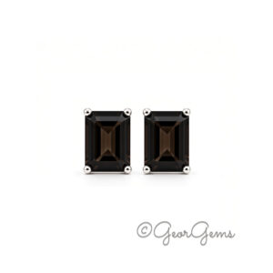 Smokey Quartz emerald cut studs in sterling silver