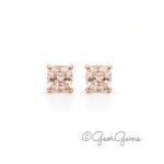 Morganite Cushion studs -9k Rose Gold, 5mm cushion-cut pair in four-prong settings