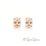 Morganite Oval 8x6mm studs -9k Rose Gold, oval-cut pair in four-claw settings