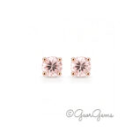 Morganite Round 5mm studs -9k Rose Gold, round-cut pair in four-claw settings