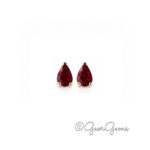 Ruby Pear studs -9k Yellow Gold, pear-cut pair in three-claw settings