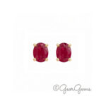 Ruby oval stud earrings 5x4mm in 9kt yellow gold, front view
